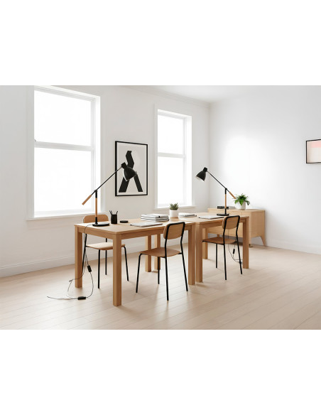 Lampara de escritorio q-connect deneb metalica con detalles de madera interruptor2 articulaciones color negro