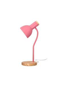 Lampara de escritorio q-connect orion metalica con detalles de madera brazo flexible color rosa