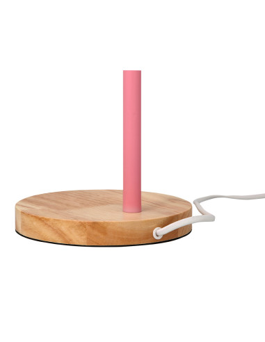 Lampara de escritorio q-connect orion metalica con detalles de madera brazo flexible color rosa