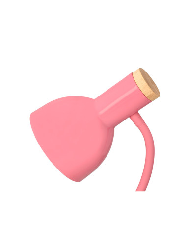 Lampara de escritorio q-connect orion metalica con detalles de madera brazo flexible color rosa