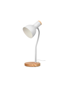 Lampara de escritorio q-connect orion metalica con detalles de madera brazo flexible color blanco 2