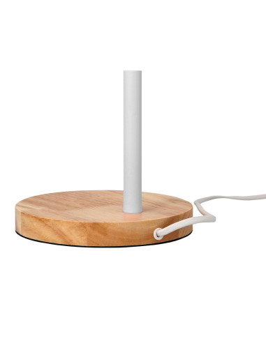 Lampara de escritorio q-connect orion metalica con detalles de madera brazo flexible color blanco
