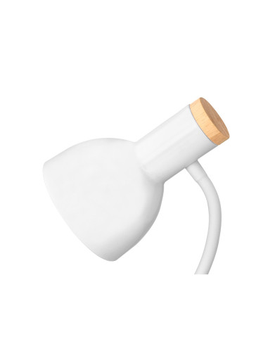 Lampara de escritorio q-connect orion metalica con detalles de madera brazo flexible color blanco