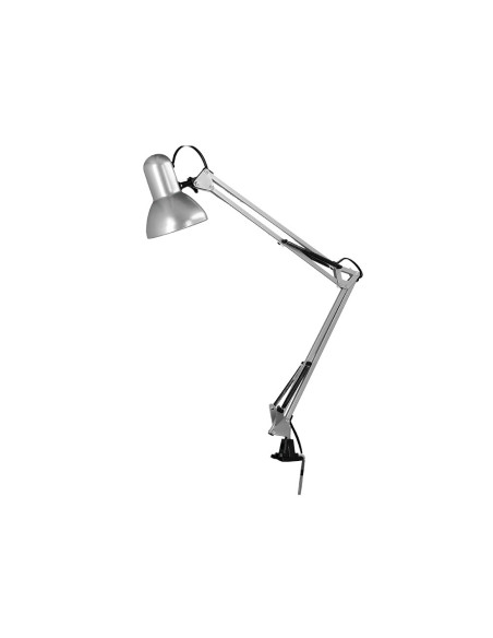 Lampara de escritorio q-connect antares metalica conpinza interruptor brazo doble 3 articulaciones color plata
