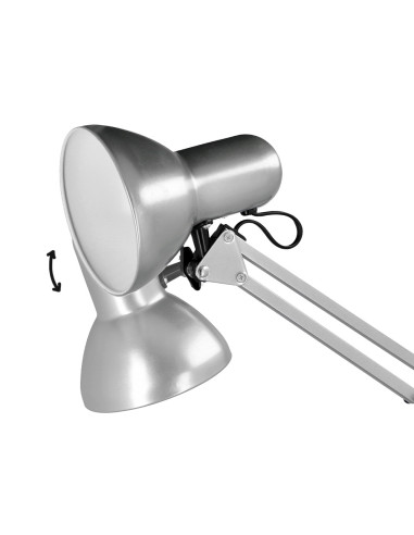 Lampara de escritorio q-connect antares metalica conpinza interruptor brazo doble 3 articulaciones color plata