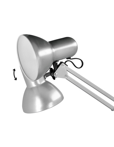 Lampara de escritorio q-connect antares metalica conpinza interruptor brazo doble 3 articulaciones color plata