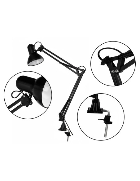 Lampara de escritorio q-connect antares metalica conpinza interruptor brazo doble 3 articulaciones color negro