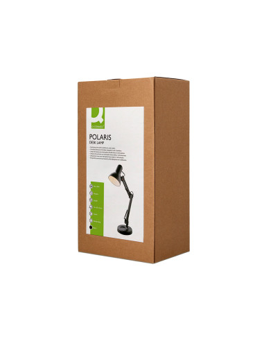 Lampara de escritorio q-connect polaris metalica coninterruptor brazo doble 3 articulaciones color negro