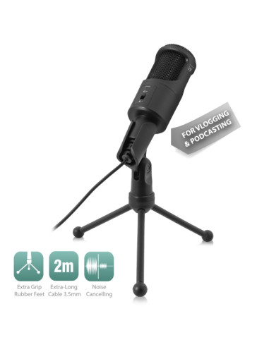 Ewent Microfono Multimedia - Cancelacion de Ruido - Jack de 3.5mm - Cable de 2m - Color Negro