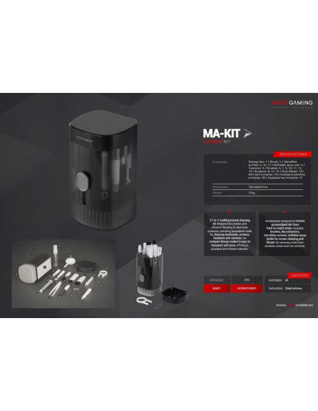 Mars Gaming MA-KIT Set de Limpieza Multifuncional 21 en 1 - 102x60x57mm - Color Negro