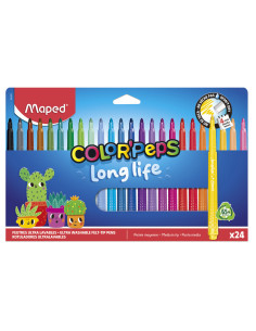 Rotulador maped color peps long life lavable punta media caja de 24 unidades colores surtidos