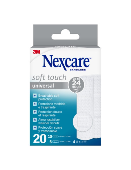 Nexcare Universal Soft Touch Pack de 20 Apositos Surtidos - Transpirable - Tacto Agradable - Color Blanco