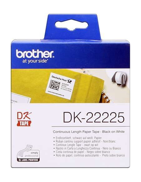 Brother DK22225 - Etiquetas Originales de Tamaño personalizado - Ancho 38mm x 30,48 metros - Texto negro sobre fondo blanco
