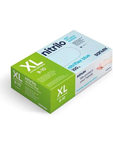 Santex Nitriflex Blue Pack de 100 Guantes de Nitrilo para Examen Talla XL - 3.5 gramos - Sin Polvo - Libre de Latex - No Esteril