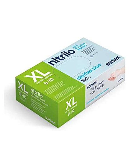Santex Nitriflex Blue Pack de 100 Guantes de Nitrilo para Examen Talla XL - 3.5 gramos - Sin Polvo - Libre de Latex - No Esteril