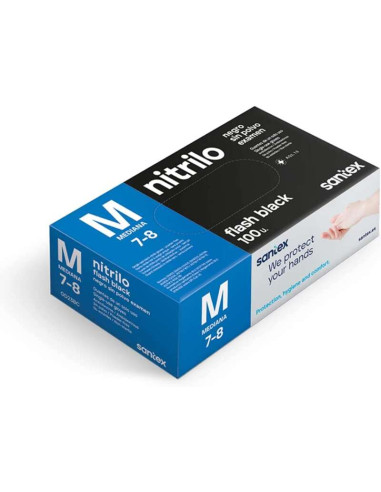 Santex Flash Black Pack de 100 Guantes de Nitrilo Talla M - 6 gramos - Sin Polvo - Libre de Latex - No Esteriles - Color Negro
