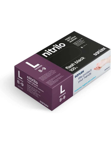 Santex Flash Black Pack de 100 Guantes de Nitrilo Talla L - 6 gramos - Sin Polvo - Libre de Latex - No Esteriles - Color Negro