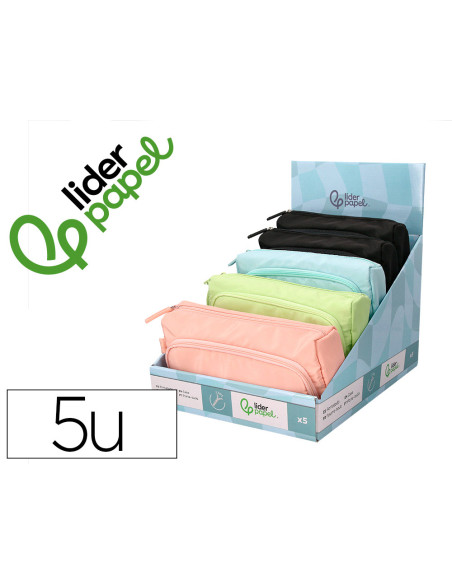 Estuche portatodo liderpapel minibag 2 cremalleras con bolsillo interior 210x100x70 mm