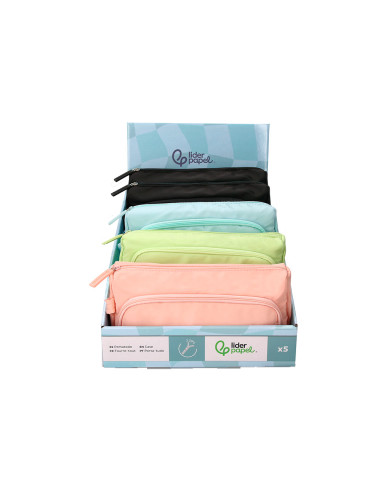 Estuche portatodo liderpapel minibag 2 cremalleras con bolsillo interior 210x100x70 mm