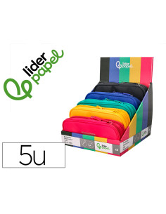 Estuche portatodo liderpapel color pop 2 cremalleras compartimento extensible 230x60 mm