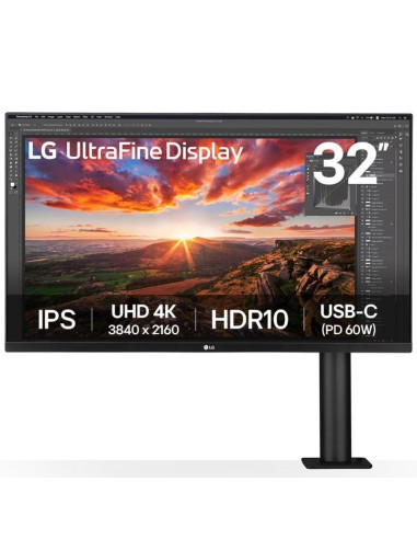 Monitor Profesional LG UltraFine Display 32UN880K-B 31.5"/ 4K/ Multimedia/ Regulable en altura/ Negro
