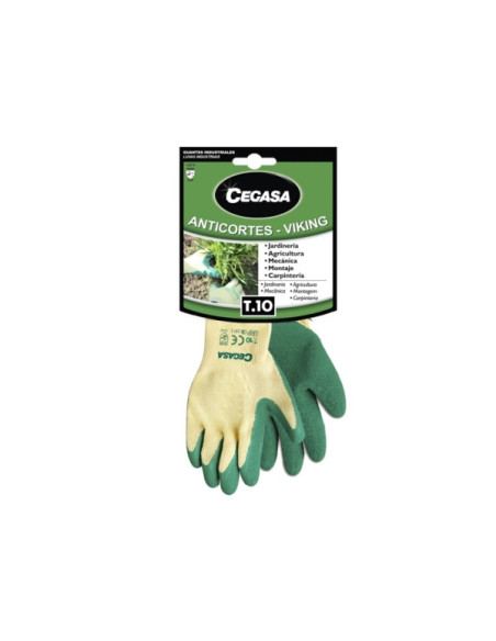 Cegasa Viking Guantes de Trabajo Anticortes Talla 10 - Fabricados en Algodon con Recubimiento de Latex Rugoso en Palma y Dedos -