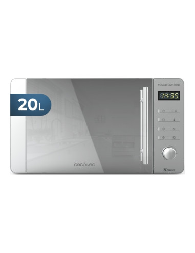 Cecotec ProClean 5020 Mirror Microondas - Potencia 700W - Capacidad 20L - Pantalla LED - Acero Inoxidable - Seguro Infantil - Re