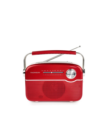 Thomson Radio Solar Portatil Retro RTS450BT - FM - Carga por Energia Solar o USB-C - Antena Telescopica - Bluetooth - Color Rojo