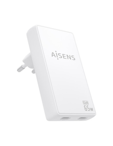 Aisens Cargador GaN Ultra Delgado 65W - 2xUSB-C PD3.0 QC4.0 - Tecnologia AI - Color Blanco