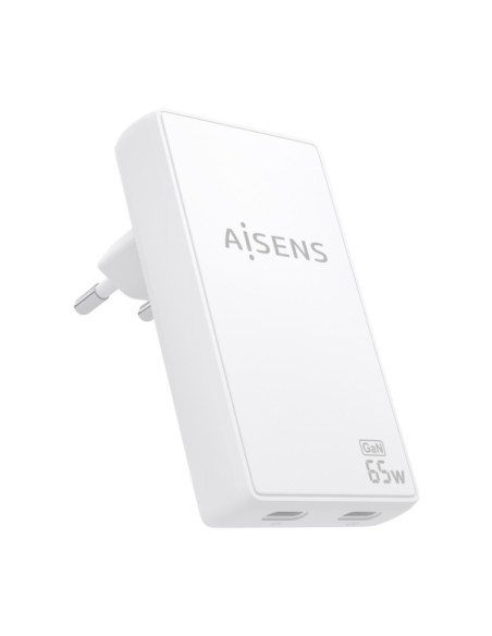 Aisens Cargador GaN Ultra Delgado 65W - 2xUSB-C PD3.0 QC4.0 - Tecnologia AI - Color Blanco