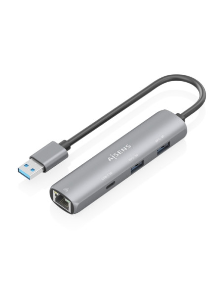Aisens ASUC-4P035-GR Adaptador de Red USB 3.0 a Ethernet Gigabit + Hub 1xUSB-C y 2xUSB-A 3.0 - 15cm - Color Gris