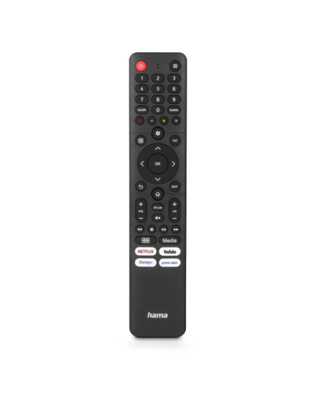 Hama Mando a Distancia para TV Hisense - Alcance 10m - 45 Botones - Acceso Directo a Plataformas de Streaming - 4.2x21.5x1.5cm -