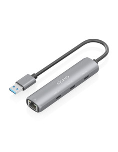 Aisens ASUC-4P037-GR Adaptador de Red USB 3.0 a Ethernet Gigabit + Hub 3xUSB-C - 15cm - Color Gris