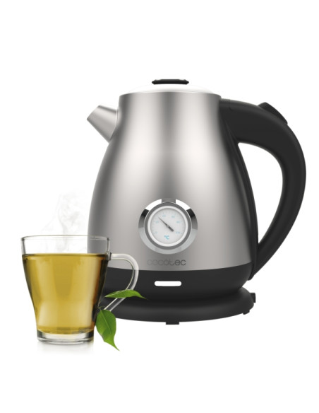 Cecotec Thermosense 620 Retro Steel Hervidor de Agua de 1.7L - 2200W - Termometro Analogico - Base 360º Independiente - Temperat
