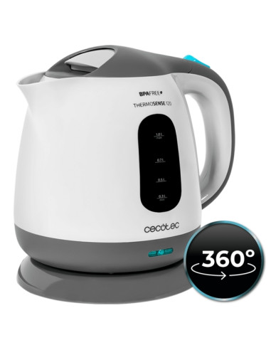 Cecotec ThermoSense 120 Hervidor de Agua de 1L - Potencia 1100W - Libre de BPA - Base 360º Independiente - Filtro Antical - Apag