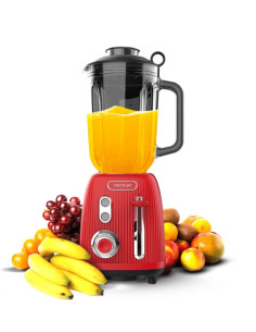 Cecotec Power Black Titanium RetroRed Batidora de Vaso - Potencia 1200W - Capacidad Jarra 1.5L - Velocidad Ajustable - Estilo Re
