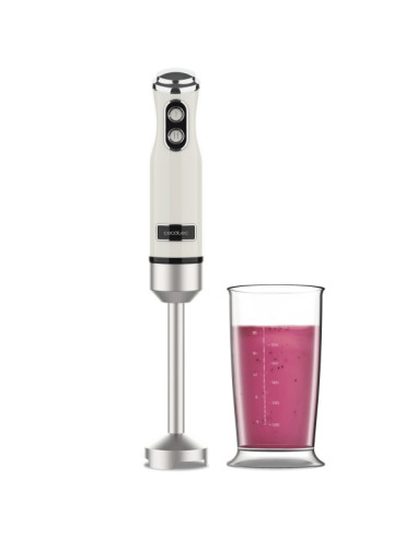 Cecotec Power RetroBeige 1200MAX Batidora de Mano - Potencia 1200W - Vaso de 0.5L - Velocidad Ajustable - Apto para Lavavajillas