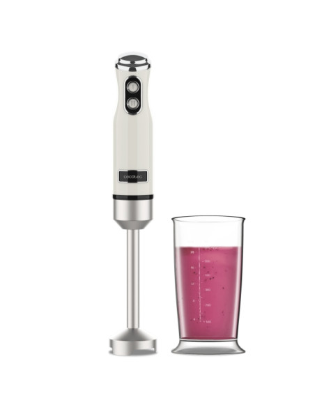Cecotec Power RetroBeige 1200MAX Batidora de Mano - Potencia 1200W - Vaso de 0.5L - Velocidad Ajustable - Apto para Lavavajillas