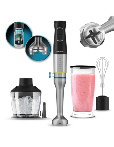 Cecotec Katana 15 Chop Batidora de Mano - 1500W - Funcion Oscilante - Cuchillas de Titanio - 21 Velocidades - Campana Antisalpic