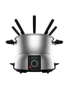 Cecotec Fun GourmetFondue Fondue Electrica - Potencia de 1000W - Acero Inoxidable - Termostato Regulable - Tapa Antisalpicaduras