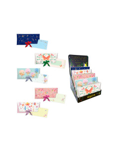 Sobres de regalo arguval con lazo + tarjeta 4 modelos papel 250 gr con relieve y holografia 23x11 cm