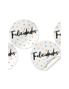 Etiqueta adhesiva arguval felicidades redondas rollo de 250 unidades