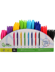 Boligrafo liderpapel retractil con clip acabado soft touch punta 0,7 mm expositor 96 unidades colores 2