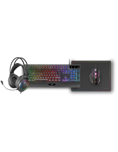 Mars Gaming MCP124PRO Combo Pack Gaming 4en1 - Teclado Hibrido H-Mech - Disposicion Francesa AZERTY FR - Raton 3200dpi - Alfombr