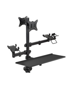 Tooq Soporte de Mesa para 2 Monitores de 17"-32" + Soportes para Impresora TPV, Lector de Codigos, Datafono + Bandeja para Tec