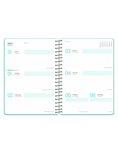 Agenda escolar liderpapel 26-27 espiral fantasy f semana vista a6+ bilingue 80g papel fsc diseño4