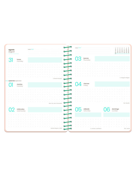 Agenda escolar liderpapel 26-27 espiral flowers dia pagina a6+ bilingue 80g papel fsc rojo