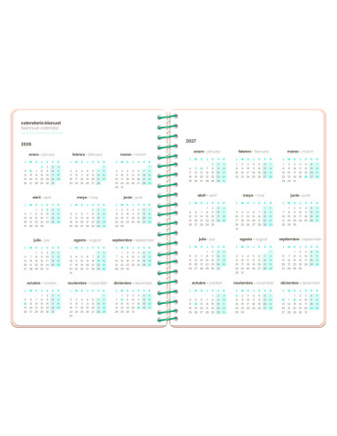 Agenda escolar liderpapel 26-27 espiral flowers dia pagina a6+ bilingue 80g papel fsc rojo