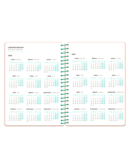 Agenda escolar liderpapel 26-27 espiral flowers dia pagina a6+ bilingue 80g papel fsc rojo