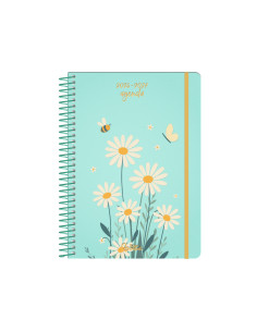 Agenda escolar liderpapel 26-27 espiral flowers dia pagina a5+ bilingue 80g papel fsc azul 2